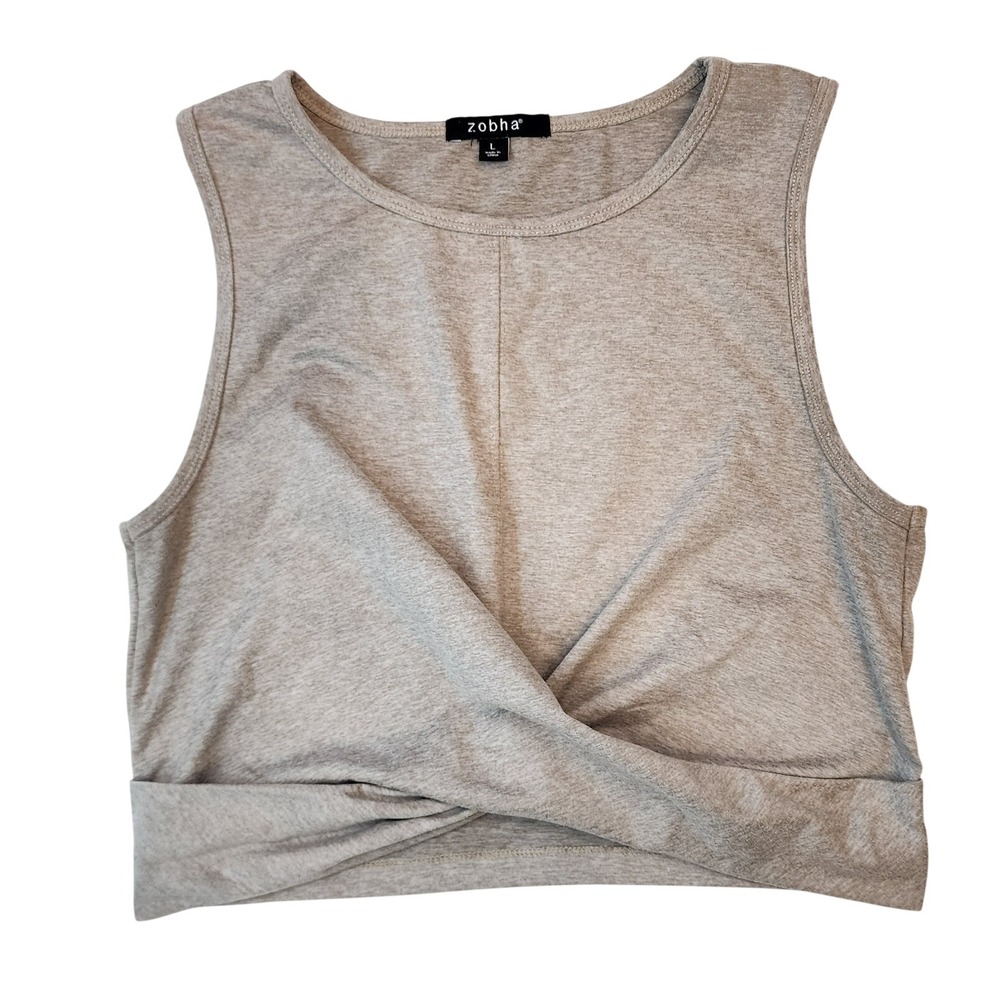 Zobha Women Melange Twist Front Crop Tank Top Heather Grey Sz L yoga gym casual